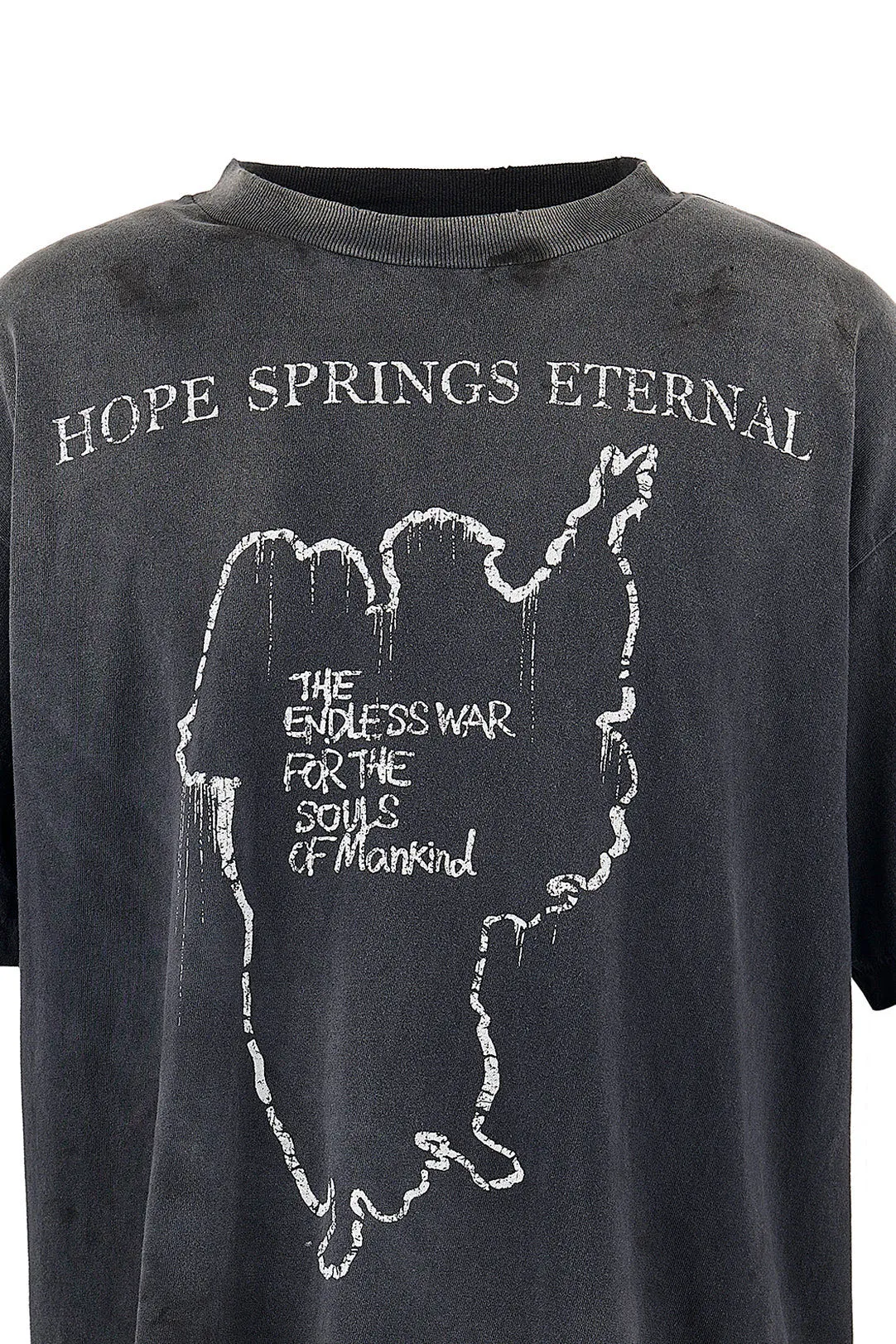 SAINT Mxxxxxx SS TEE/HOPE SPRING/BLK Jesus slogan retro distressed TEE, washed black S-XL, consistent with the original version, cylindrical side seam OE yarn fabric, garment dyeing, heavy wash water fading, bust bandage fading, correct version matching, original matching accessories, original level printing restoration